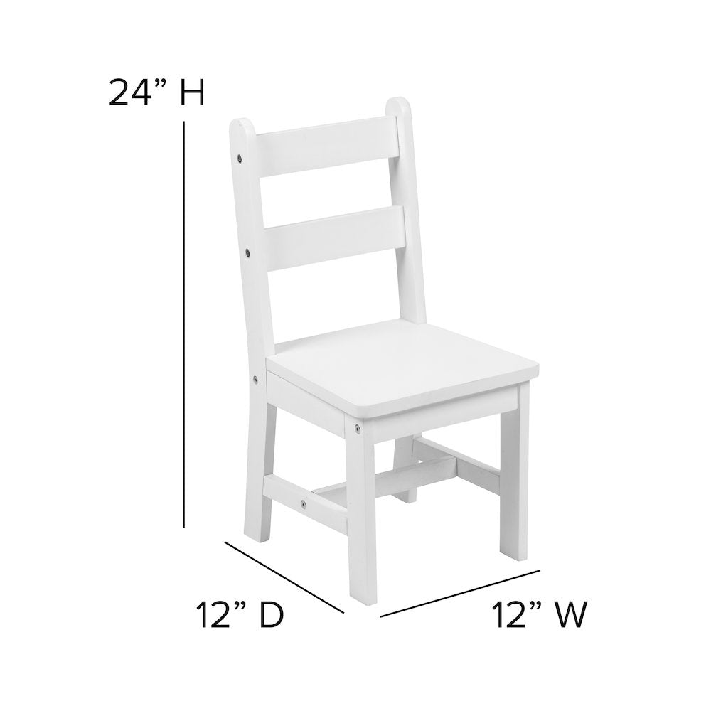 Solid Hardwood Table and Chair Set - 3 Piece Set - White