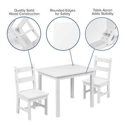Solid Hardwood Table and Chair Set - 3 Piece Set - White