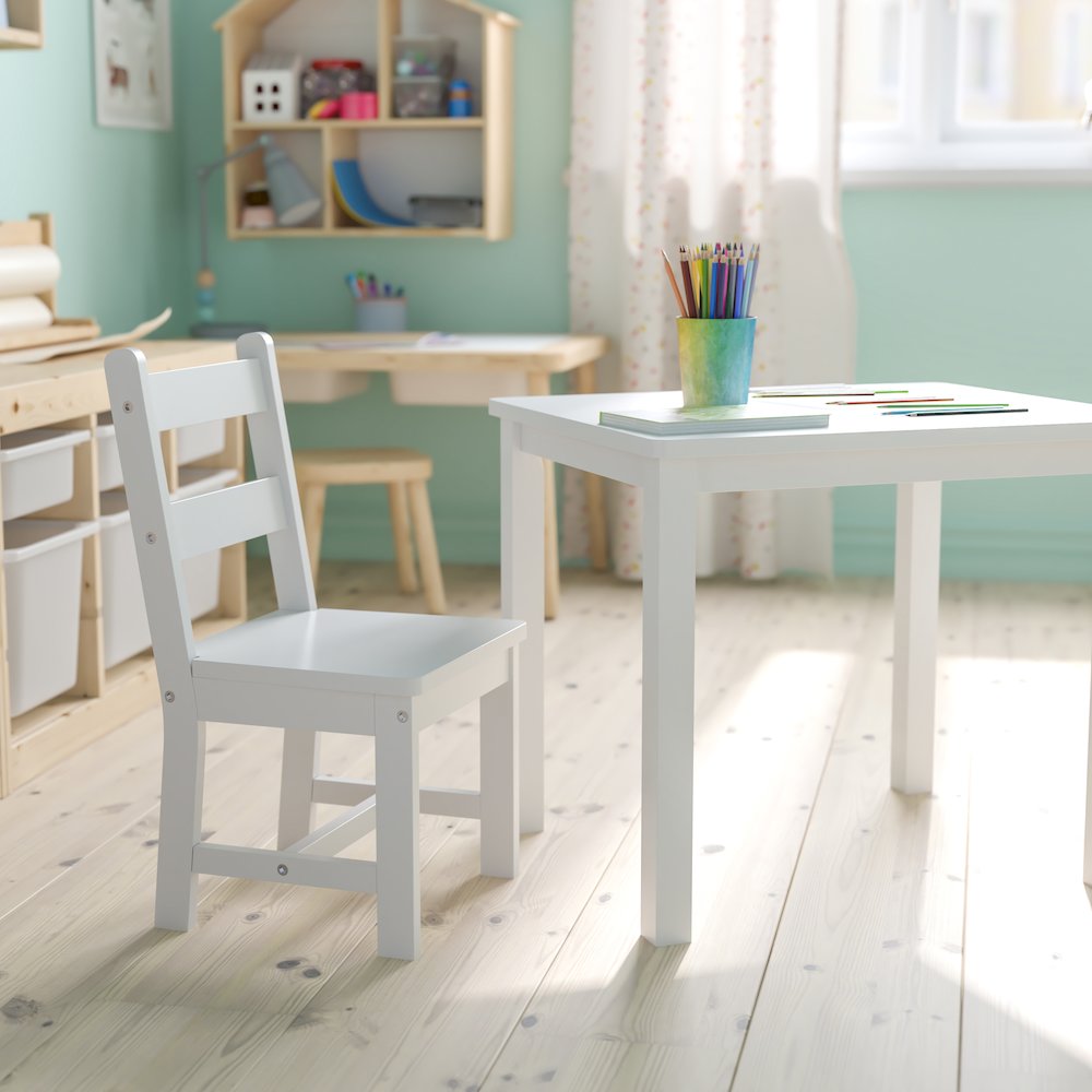 Solid Hardwood Table and Chair Set - 3 Piece Set - White