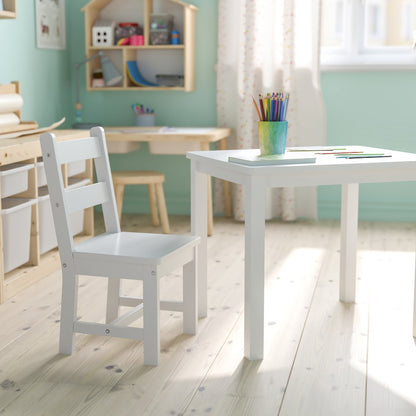 Solid Hardwood Table and Chair Set - 3 Piece Set - White