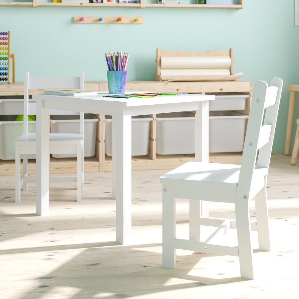 Solid Hardwood Table and Chair Set - 3 Piece Set - White