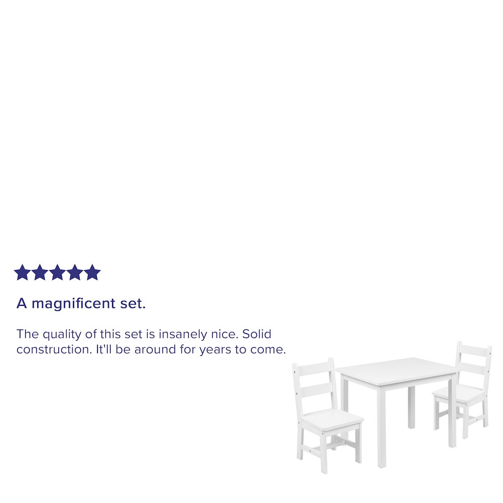 Solid Hardwood Table and Chair Set - 3 Piece Set - White