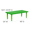 24''W x 48''L Rectangular Green Plastic Height Adjustable Activity Table