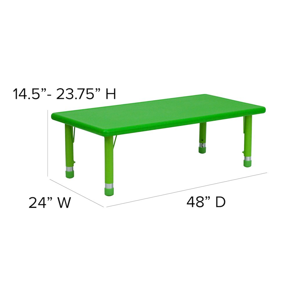 24''W x 48''L Rectangular Green Plastic Height Adjustable Activity Table