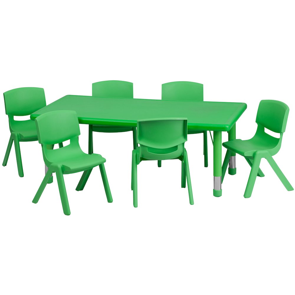 24''W x 48''L Green Plastic Height Adjustable Activity Table Set with 6 Chairs