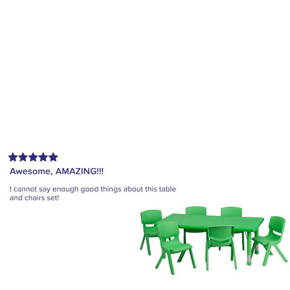 24''W x 48''L Green Plastic Height Adjustable Activity Table Set with 6 Chairs