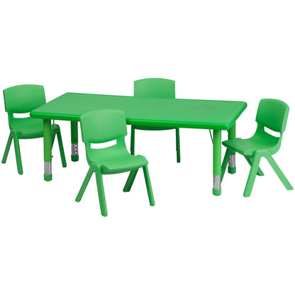 24''W x 48''L Green Plastic Height Adjustable Activity Table Set with 4 Chairs