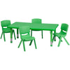 24''W x 48''L Rectangular Green Plastic Height Adjustable Activity Table Set with 4 Chairs