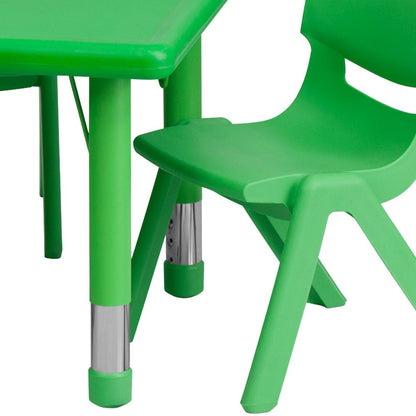 24''W x 48''L Rectangular Green Plastic Height Adjustable Activity Table Set with 4 Chairs