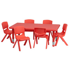 24''W x 48''L Red Plastic Height Adjustable Activity Table Set with 6 Chairs
