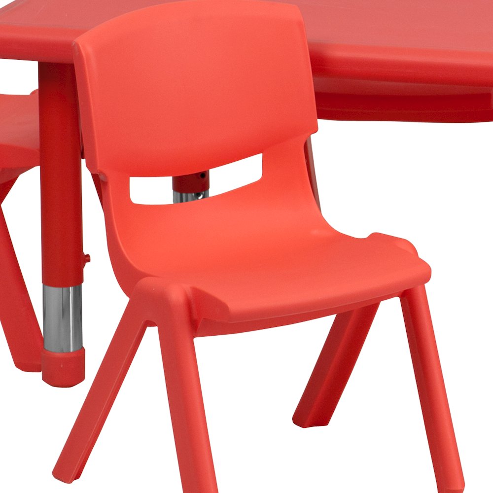 24''W x 48''L Red Plastic Height Adjustable Activity Table Set with 6 Chairs