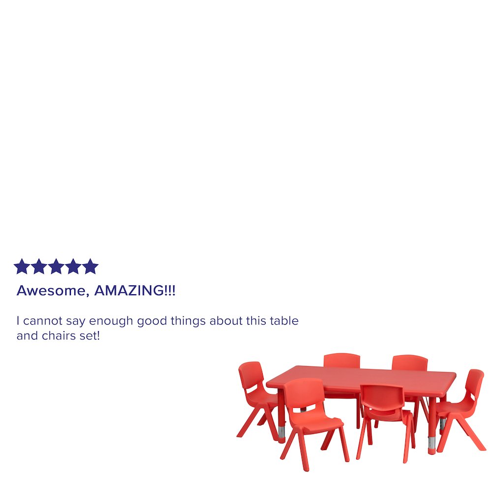 24''W x 48''L Red Plastic Height Adjustable Activity Table Set with 6 Chairs