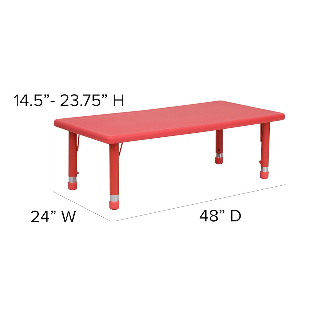24''W x 48''L Red Plastic Height Adjustable Activity Table Set with 4 Chairs