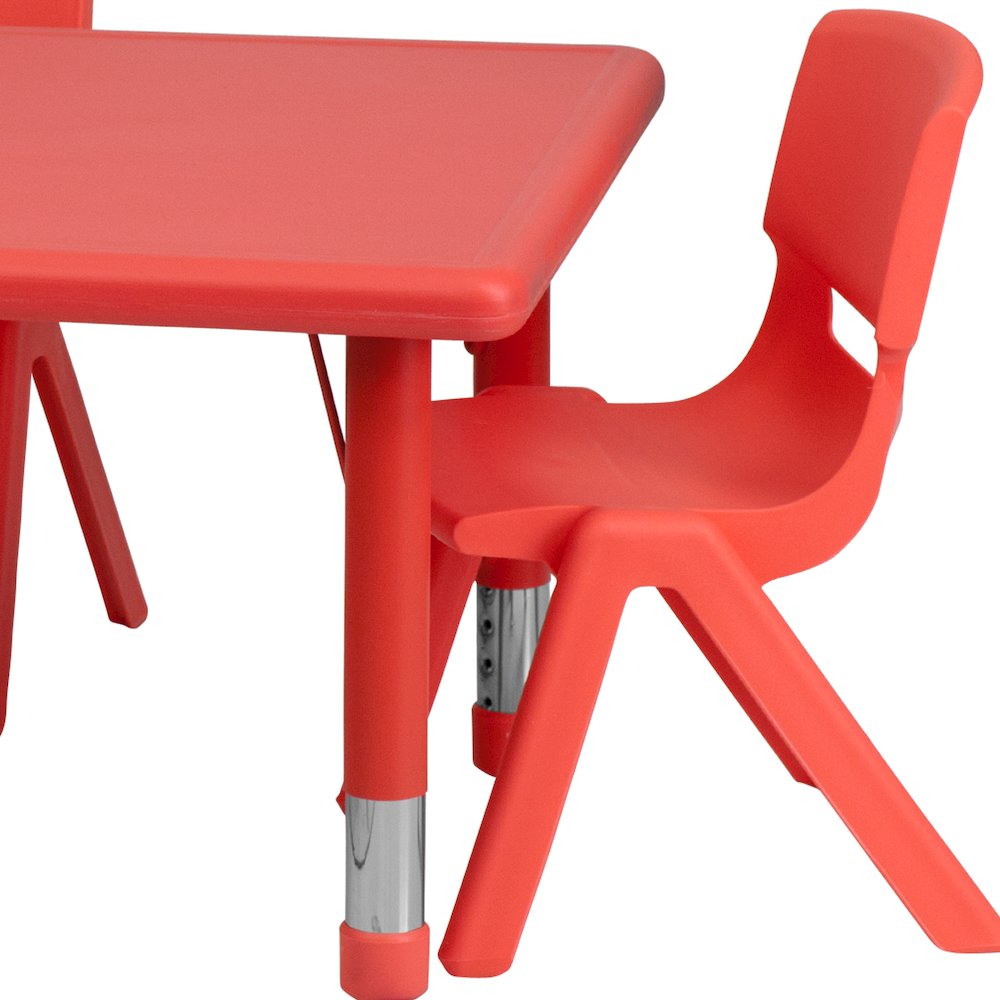 24''W x 48''L Red Plastic Height Adjustable Activity Table Set with 4 Chairs