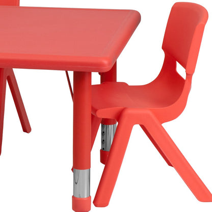 24''W x 48''L Red Plastic Height Adjustable Activity Table Set with 4 Chairs
