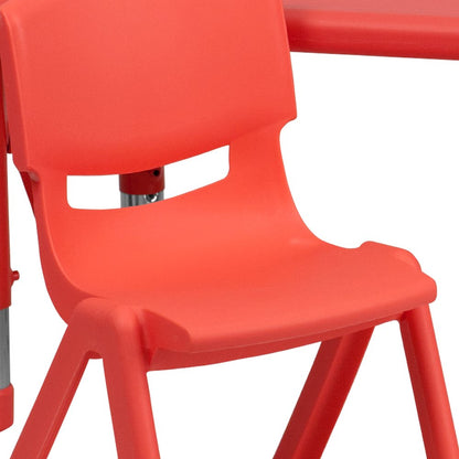 24''W x 48''L Red Plastic Height Adjustable Activity Table Set with 4 Chairs