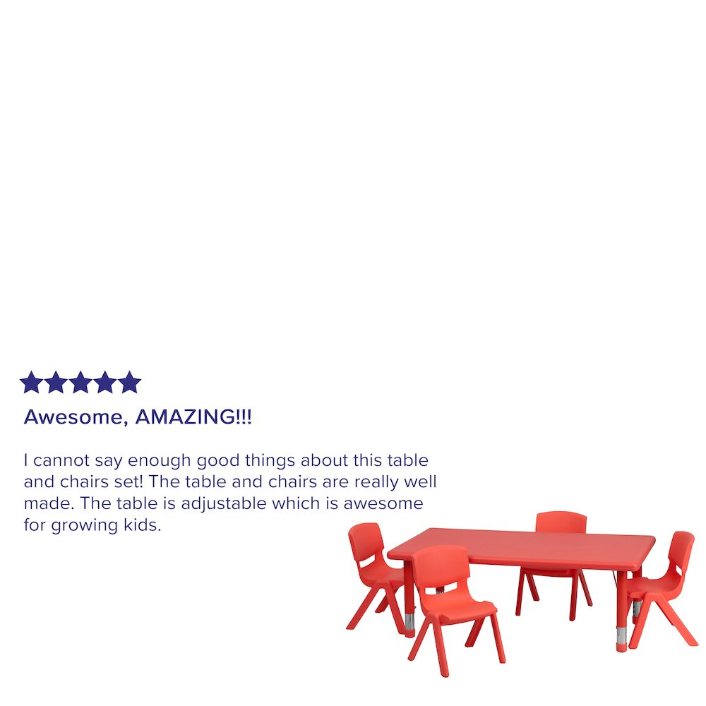 24''W x 48''L Red Plastic Height Adjustable Activity Table Set with 4 Chairs