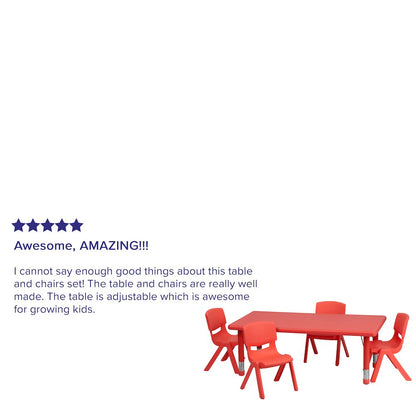 24''W x 48''L Red Plastic Height Adjustable Activity Table Set with 4 Chairs