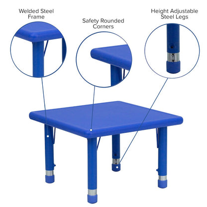 24'' Square Blue Plastic Height Adjustable Activity Table