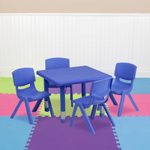 24'' Square Blue Plastic Height Adjustable Activity Table Set with 4 Chairs