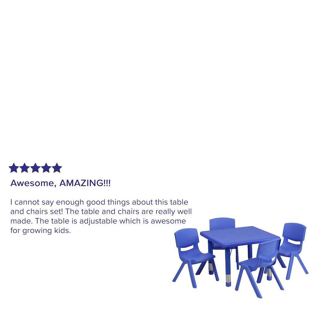 24'' Square Blue Plastic Height Adjustable Activity Table Set with 4 Chairs