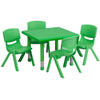 24'' Square Green Plastic Height Adjustable Activity Table Set with 4 Chairs