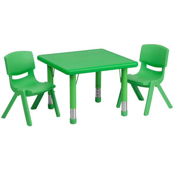 24'' Square Green Plastic Height Adjustable Activity Table Set with 2 Chairs Green
