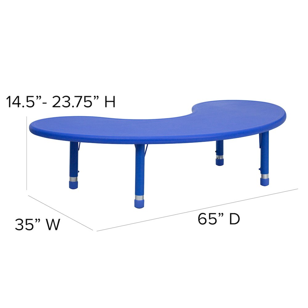 35''W x 65''L Half-Moon Blue Plastic Height Adjustable Activity Table