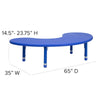 35''W x 65''L Half-Moon Blue Plastic Height Adjustable Activity Table