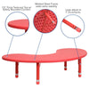 35''W x 65''L Half-Moon Red Plastic Height Adjustable Activity Table