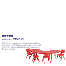 35''W x 65''L Half-Moon Red Plastic Height Activity Table Set with 4 Chairs