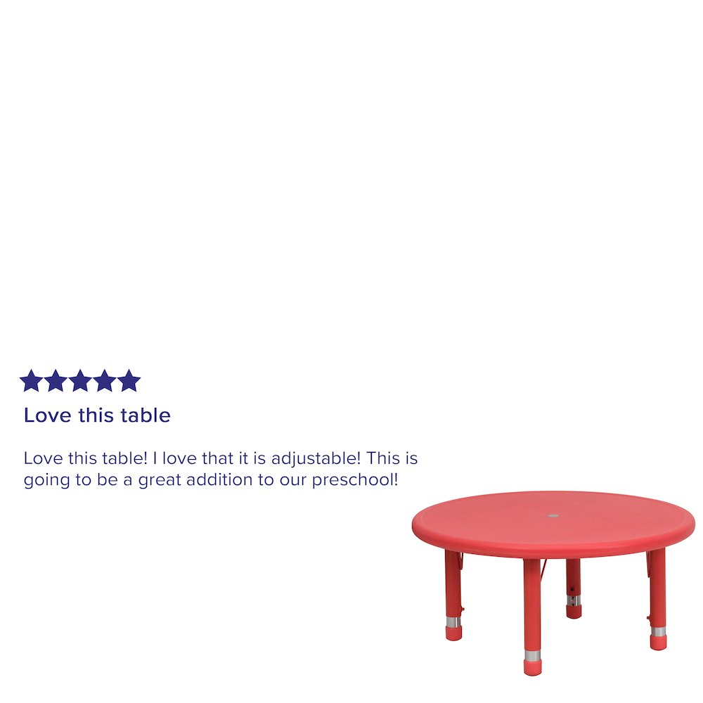 33'' Round Red Plastic Height Adjustable Activity Table