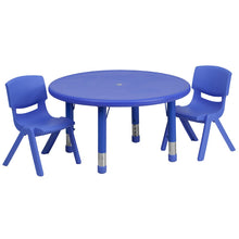 33'' Round Blue Plastic Height Adjustable Activity Table Set with 2 Chairs