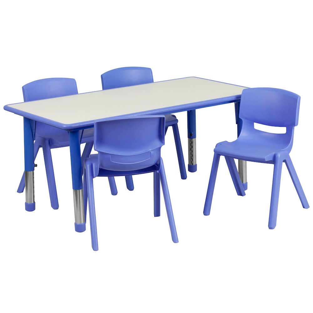 23.625''W x 47.25''L Rectangular Blue Plastic Height Adjustable Activity Table Set with 4 Chairs