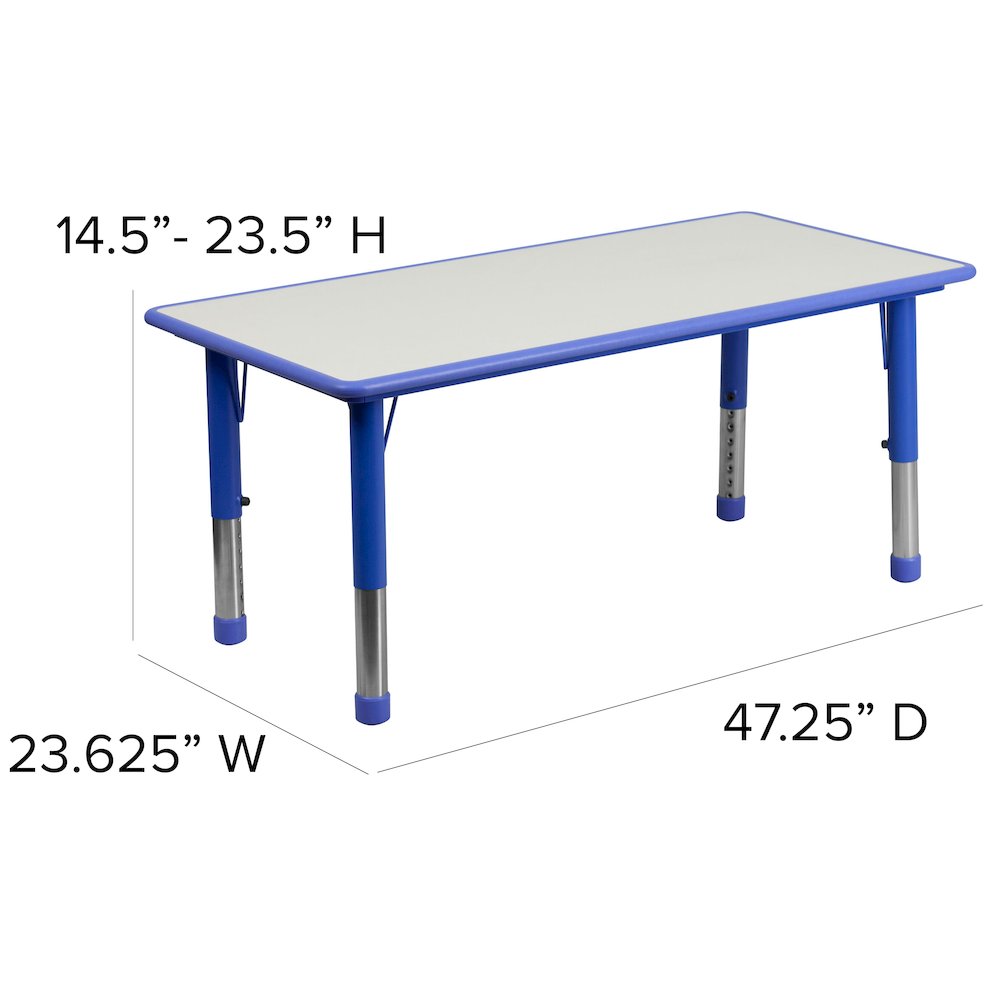 23.625''W x 47.25''L Blue Plastic Height Activity Table Set with 4 Chairs