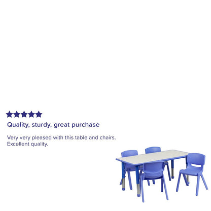 23.625''W x 47.25''L Rectangular Blue Plastic Height Adjustable Activity Table Set with 4 Chairs