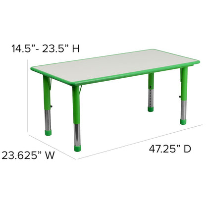 23.625''W x 47.25''L Green Plastic Height Activity Table Set with 4 Chairs