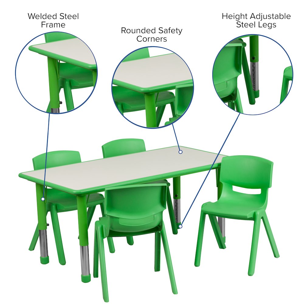 23.625''W x 47.25''L Green Plastic Height Activity Table Set with 4 Chairs