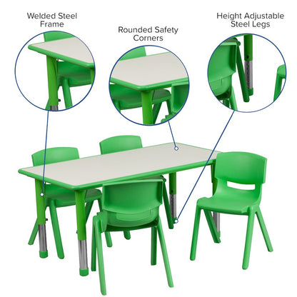 23.625''W x 47.25''L Green Plastic Height Activity Table Set with 4 Chairs