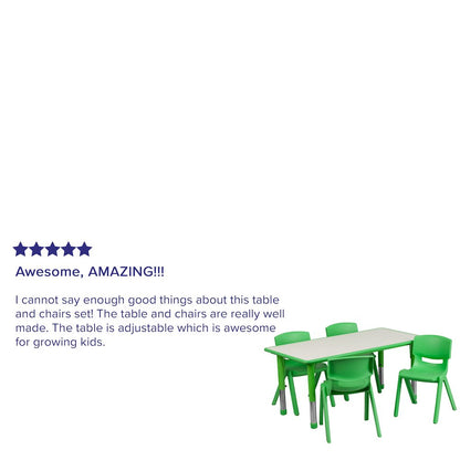 23.625''W x 47.25''L Rectangular Green Plastic Height Adjustable Activity Table Set with 4 Chairs