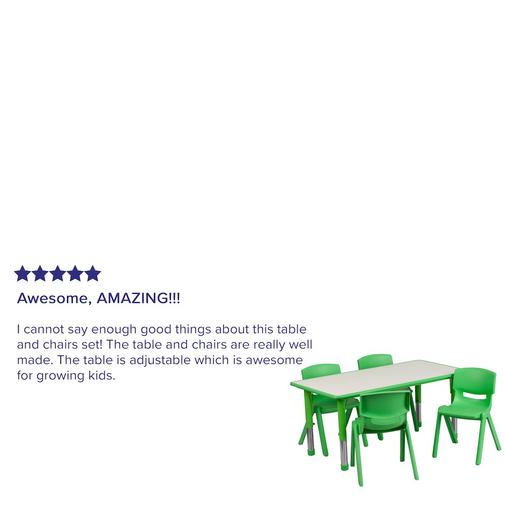 23.625''W x 47.25''L Green Plastic Height Activity Table Set with 4 Chairs