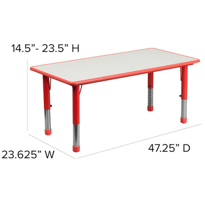 23.625''W x 47.25''L Red Plastic Height Activity Table Set with 4 Chairs