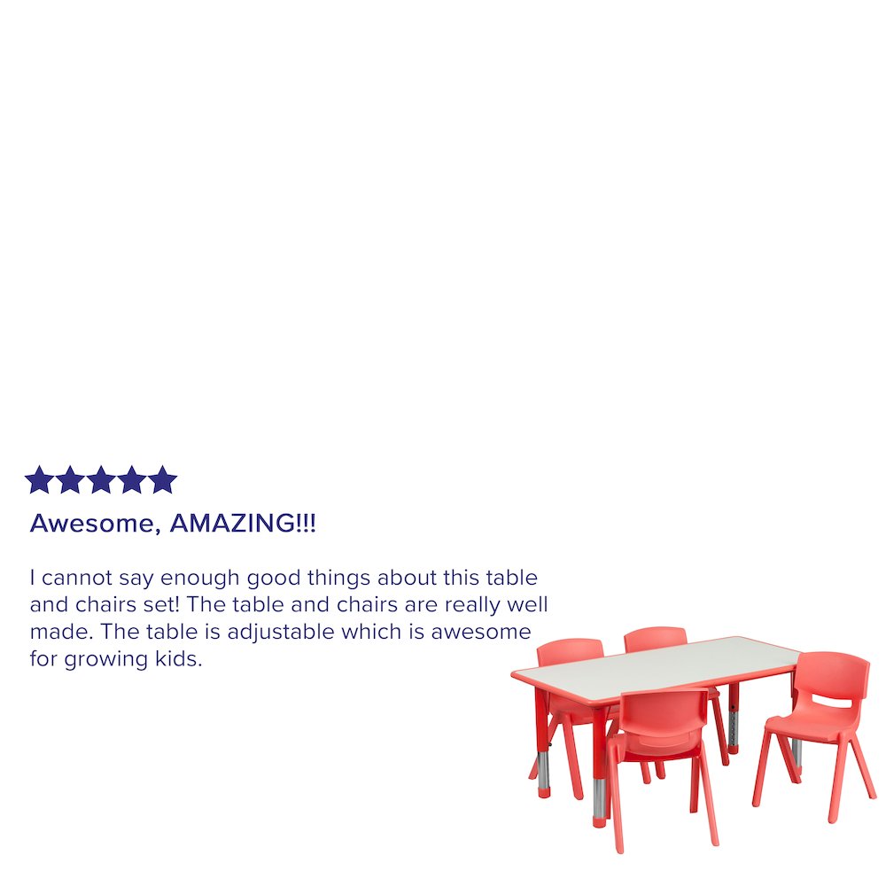 23.625''W x 47.25''L Red Plastic Height Activity Table Set with 4 Chairs