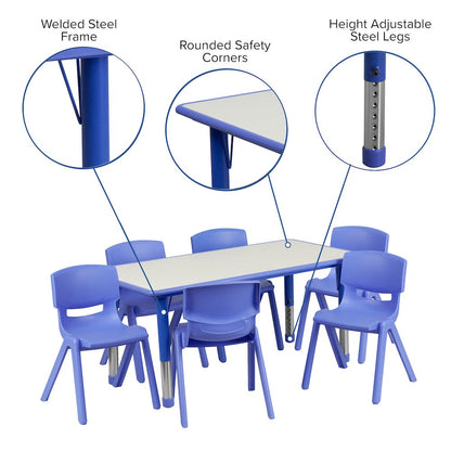 23.625''W x 47.25''L Blue Plastic Height Activity Table Set with 6 Chairs