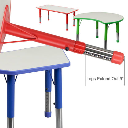 23.625''W x 47.25''L Blue Plastic Height Activity Table Set with 6 Chairs
