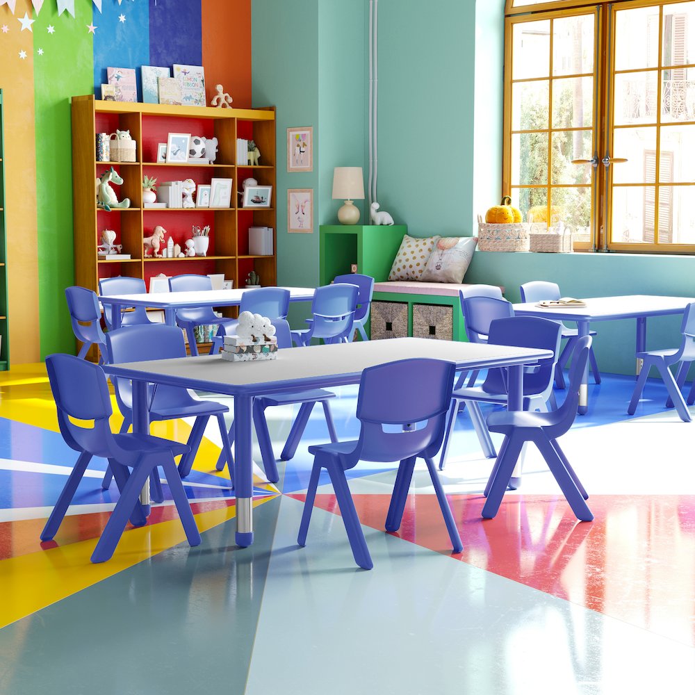 23.625''W x 47.25''L Blue Plastic Height Activity Table Set with 6 Chairs