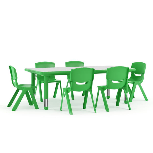 23.625''W x 47.25''L Rectangular Green Plastic Height Adjustable Activity Table Set with 6 Chairs
