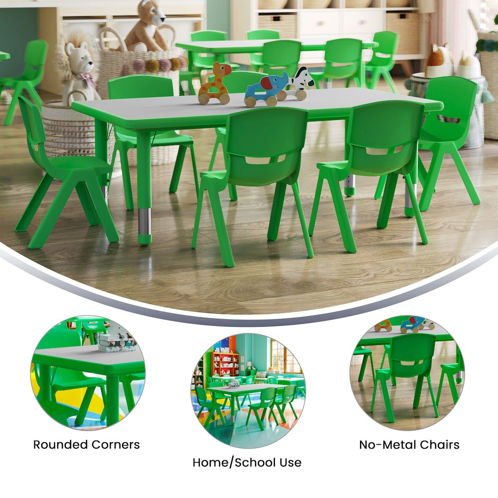 23.625''W x 47.25''L Green Plastic Height Activity Table Set with 6 Chairs