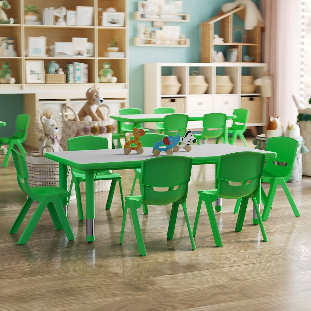 23.625''W x 47.25''L Green Plastic Height Activity Table Set with 6 Chairs