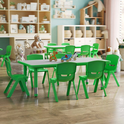 23.625''W x 47.25''L Green Plastic Height Activity Table Set with 6 Chairs